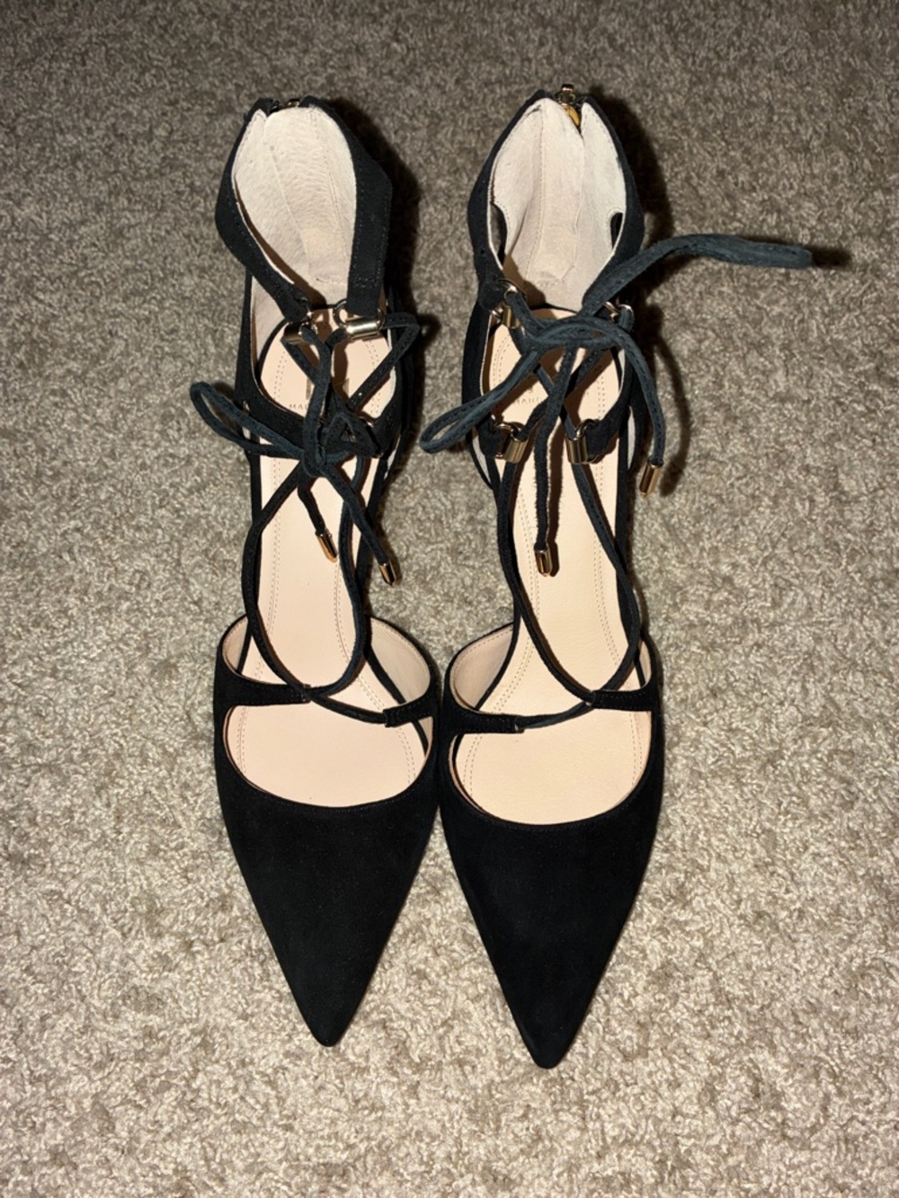 Marc Fischer Black Pointed Lace-Up Ankle Strap Heels